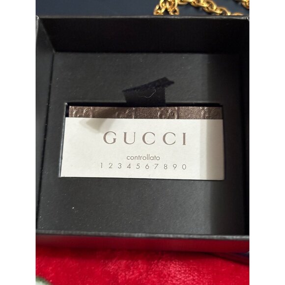 Gucci Black Resin & Crystal Interlocking G Pendant 31" Gold Tone Necklace & Box - Picture 7 of 11